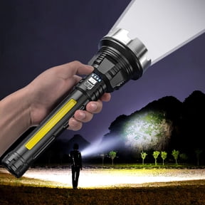 1000 Lumen Zoomable LED Flashlight, IPX6 Waterproof Alloy Hand Torch, Four Mode Rechargeable Searchlight with Power Indicator for Outdoor Hunting Night Patrol Long Range Field Illumination Usage