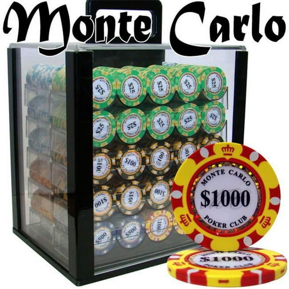 1000 Monte Carlo Poker Chips with Acrylic Carrier