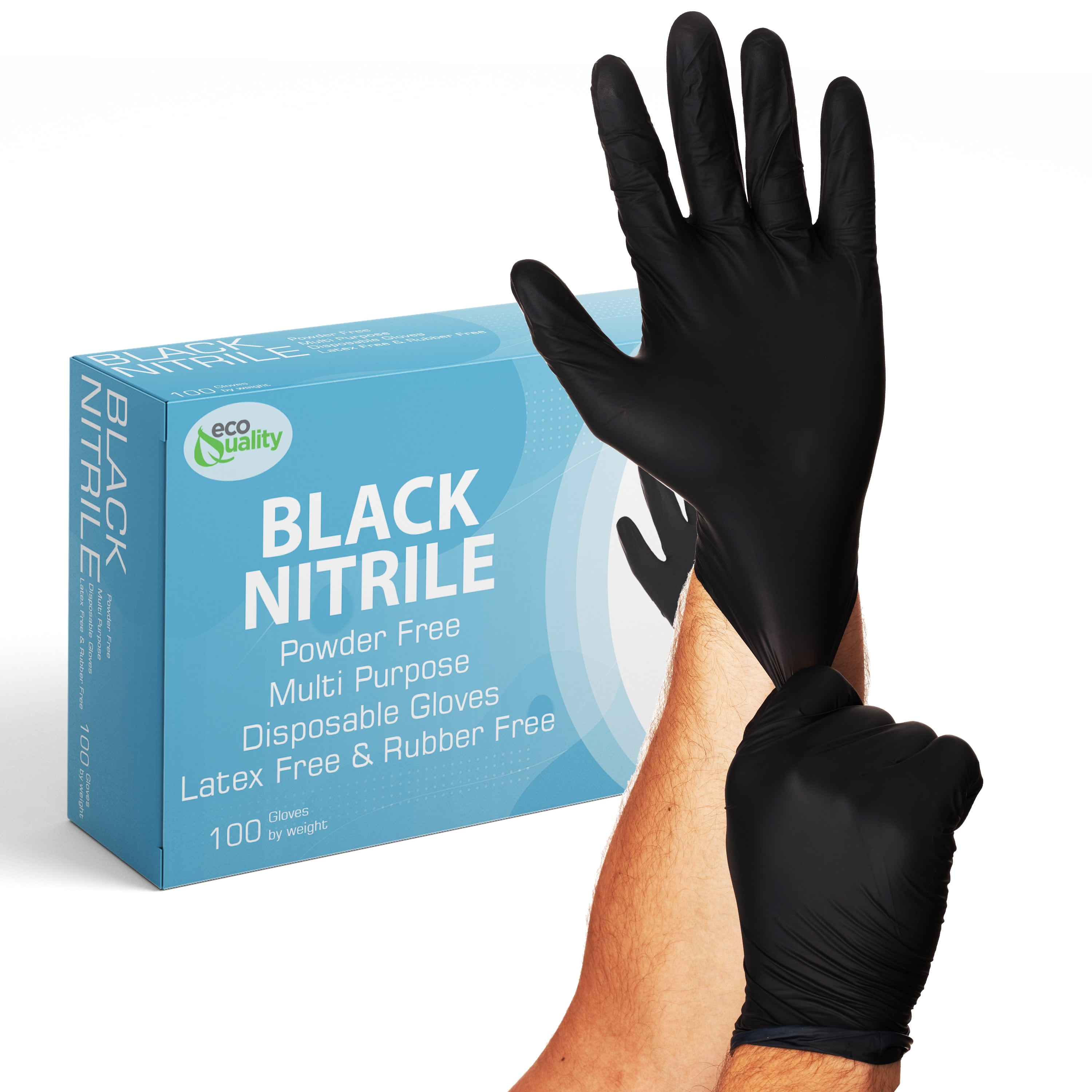 [1000 PACK] Medium Black Nitrile Exam Gloves - Disposable, Latex Rubber Free, Powder Free, Black Gloves, Non Sterile, Food Safe, 4 Mil, Black Color, Convenient Dispenser by EcoQuality…