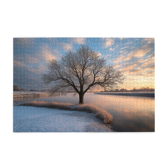 1000 PCS 1000 Piece Jigsaw Puzzles Winter River Scenery Photography,Unique Artwork For Adults,Brain Challenge,Classic Scenery Wooden Puzzle,Great For Relaxation And Display For Puzzle Enthusiast