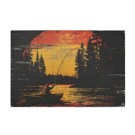 1000 PCS 1000 Piece Puzzle For Adults Fishing Man At Sunset,Unique And Beautiful Design,Enchanting Fishing Man At Sunset Vintage High Difficulty Puzzle,For Puzzle Lovers Gifts,Stress Relieving Puzzle