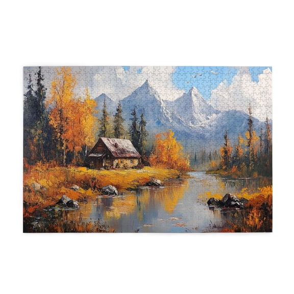1000 PCS 1000 Piece Puzzle For Adults Retro Forests Cabin,Classic Oil Painting Style Scenery Wooden Jigsaw Puzzles,Puzzles Suitable For Entertaining With Family During Holidays
