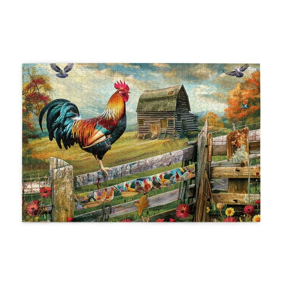 1000 PCS 1000 Piece Puzzle For Adults The Rooster On The Fence,Funny Rooster Wooden Puzzle,Challenging Brain Exercise,1000 Piece Jigsaw Puzzle For Adults Challenging Puzzle Perfect For Game Nights