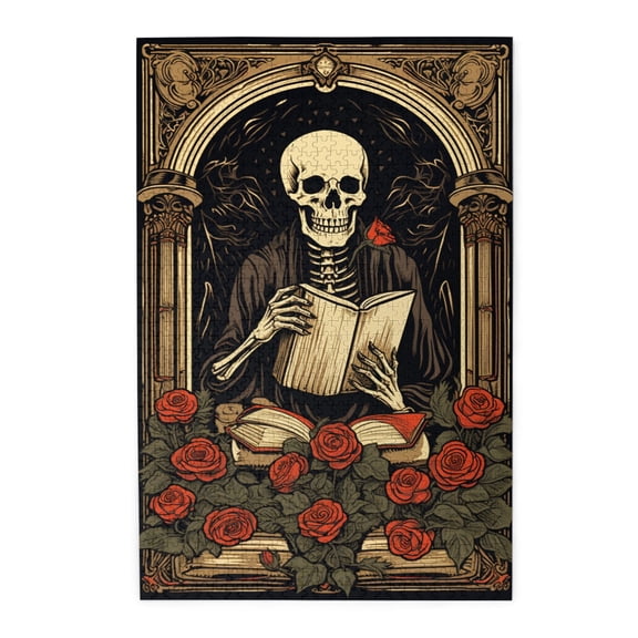 1000 PCS 1000 Piece Puzzle For Adults Skeletons Reading Books,Challenging Brain Exercise,Unique Artwork For Adults,Relax And Enjoy The Fun Of Solving Puzzles,Modern Art Skeletons Wooden Puzzle