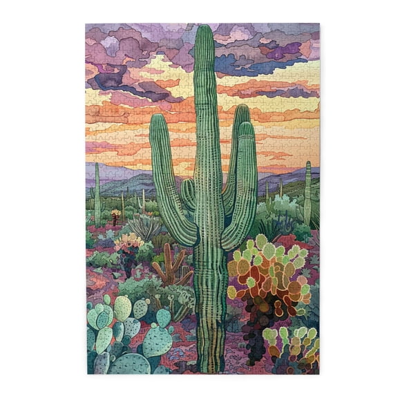 1000 PCS 1000 Piece Puzzle For Adults Sunset Desert Cactus,Relax Yourself,Creative Activity Hobbies For Adults,Enjoy The Puzzle Solving Process,Enchanting Plant Cactus Wooden Jigsaw,Stunning Artwork