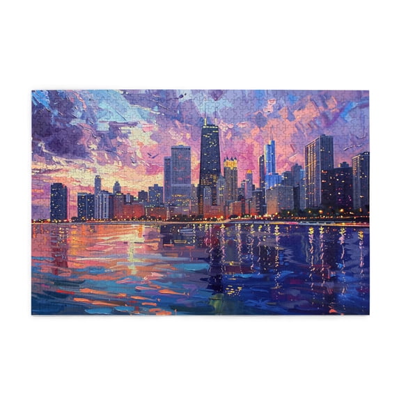 1000 PCS 1000 Piece Puzzle For Adults Twilight Chicago,1000 Piece Jigsaw Puzzle For Adults Challenging Puzzle Perfect For Game Nights,Modern Art Twilight Chicago Adults Puzzle,For Puzzle Lovers Gift