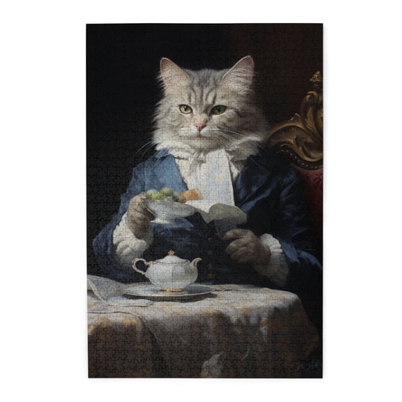1000 PCS 1000 Piece Vibrant Jigsaw - Mr.Cat'S Meal Time,Enjoy The Puzzle Solving Process,Great For Relaxation And Display For Puzzle Enthusiast,Every Piece Is Unique,Funny Animal Wooden Puzzle