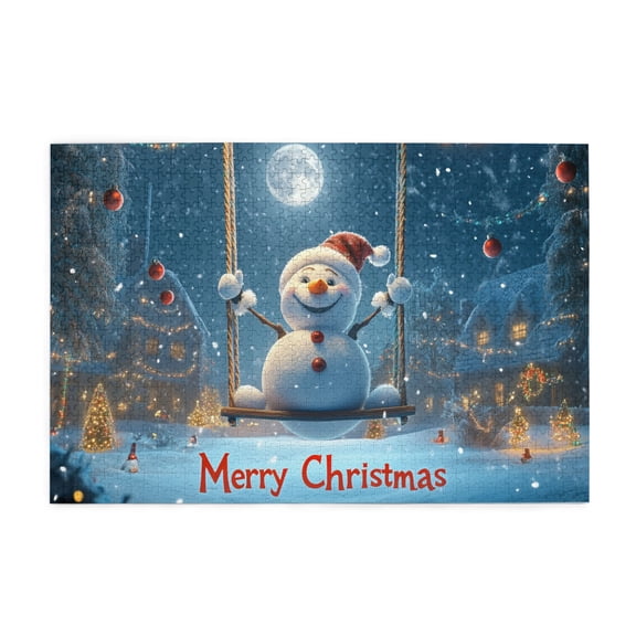 1000 PCS 1000 Piece Vibrant Jigsaw Puzzle Snowman swings on a moonlit night,Enjoy the puzzle solving process,Brain Challenge,Modern Art Snowman Wooden High difficulty puzzle,Stress relieving pleasure