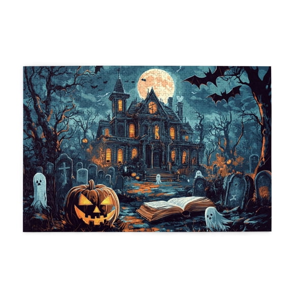 1000 PCS 1000 Piece Vibrant Jigsaw Puzzle Villa Pumpkin Lantern Night,Stress Relieving Pleasure,Stunningly Vibrant Colors,Brain Challenge,Retro Style Pumpkin Lantern Wooden Puzzle Game 1000 Piece