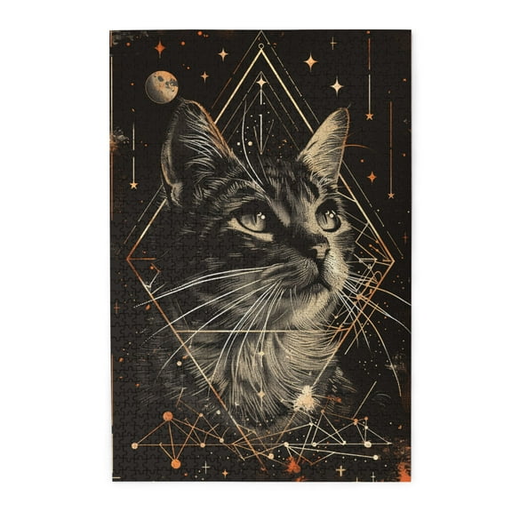 1000 PCS 1000 Piece Vibrant Wooden Jigsaw Puzzle Cat gazing up at starry sky,Fun Artwork for Adults,Whimsy Jigsaw Pieces,1000 Piece Jigsaw Puzzle for Adults Challenging Puzzle Perfect for Game Nights