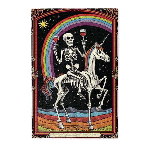 1000 PCS 1000 Piece Vibrant Wooden Jigsaw Puzzle Rainbow Horse & Skeleton Man,Stunningly Vibrant Colors,Unique Rainbow Horse & Skeleton Man Art Puzzle,for Puzzle Lovers Gifts,Stress relieving puzzle