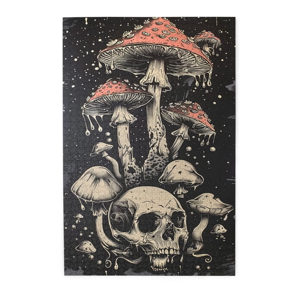 1000 PCS 1000 Piece Wooden Puzzle Mushrooms And Skull,Brain Challenge,Wonderful Imagination,Modern Art Whimsical Jigsaw Pieces,Unique Artwork For Adults,Chic Mushrooms Puzzle,Brain Challenge