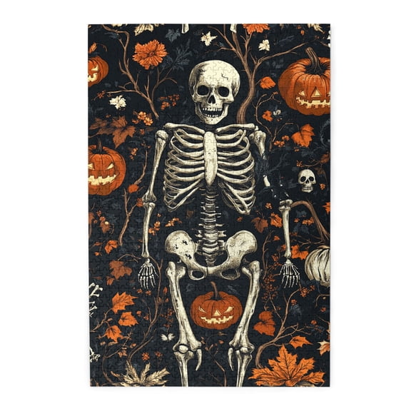 1000 PCS 1000 Piece Wooden Puzzles Pumpkin skeleton,Vibrant Design,Create a festive atmosphere,Modern Art skeleton High difficulty puzzle,Challenging Brain Exercise,Enjoy the puzzle solving process