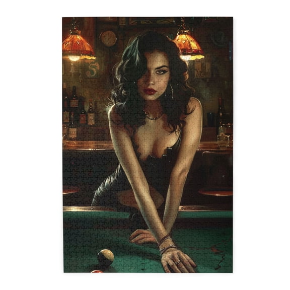 1000 PCS 1000 Piece Wooden Puzzles Sexy Billiards Table Woman,Challenging Brain Exercise,Exquisite and Beautiful Design,1000 Piece Jigsaw Puzzle for Adults Challenging Puzzle Perfect for Game Nights