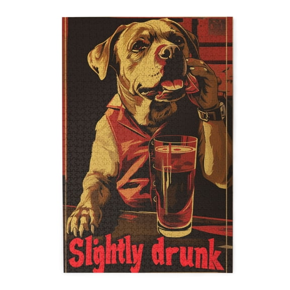 1000 PCS 1000 Piece Wooden Puzzles Slightly Drunk Slogan Dogs drinking alcohol,Challenging Brain Exercise,Exquisite Dogs drinking alcohol Wood Puzzle 1000 Piece,Creative Activity Hobbies for Adults