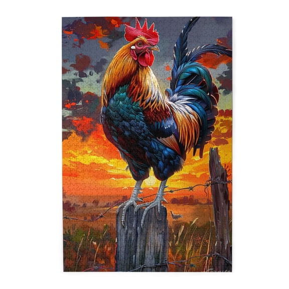 1000 PCS 1000 piece puzzle for adults beautiful rooster on fence,Funny Animal Art Wooden Puzzles,High difficulty puzzle,1000 Piece Jigsaw Puzzle for Adults Challenging Puzzle Perfect for Game Nights