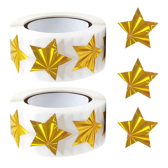 1000 PCS 2Rolls 1 Inch Holographic Shiny Gold Star Motivational Stickers for Behavior Chart, Classroom Supplies, Student Incentives