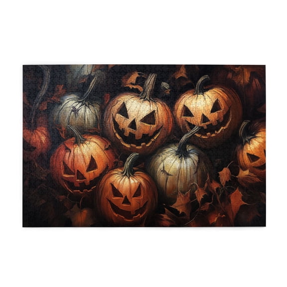 1000 PCS A Group Of Crazy Pumpkin Heads - 1000 Piece Wooden Jigsaw Puzzles,Unique And Beautiful Design,Characterized By Bold And Unique Illustrations, Depicting A Group Of Interesting Pumpkin Heads