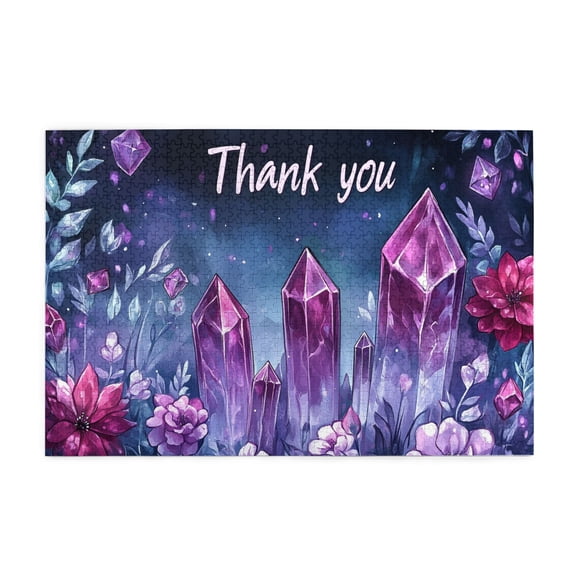 1000 PCS Amethyst Thank you Slogan puzzles for adults 1000 pieces,Challenging Brain Exercise,Characterized by unique and beautiful illustrations,depicting a cluster of amethysts,Wooden puzzles Game