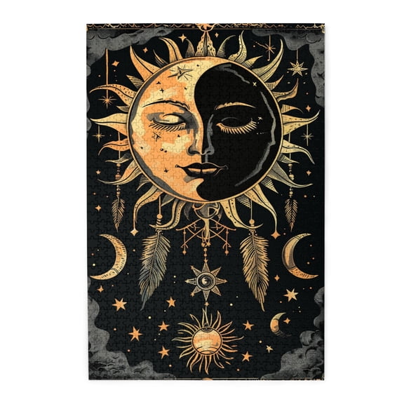 1000 PCS Ancient Sun Totem Puzzles For Adults 1000 Pieces,Brain Challenge,Enjoy The Puzzle Solving Process,Featuring Retro And Unique Illustrations,Depicting A Retro Style Totem Sun,Wooden Puzzle