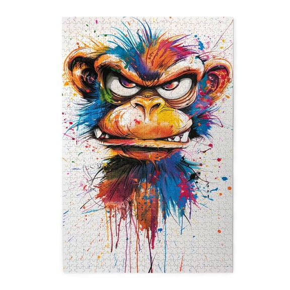 1000 PCS Angry Monkey Graffiti 1000 Piece Vibrant Jigsaw Puzzle,Wonderful Imagination,Characterized By Exquisite And Colorful Illustrations,Depicting An Angry Monkey,Funny Animal Wooden Puzzle