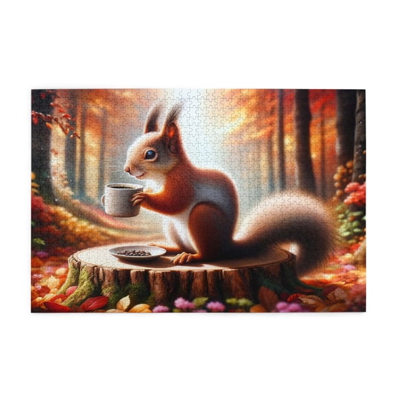 1000 PCS Autumn Forest Squirrel Coffee Time - 1000 Piece Animal Jigsaw Puzzles,Relieve Stress And Enjoy The Fun Of Solving Puzzles,Energetic Animals Wooden Puzzle,Home Wall Decor,Adults Jigsaw
