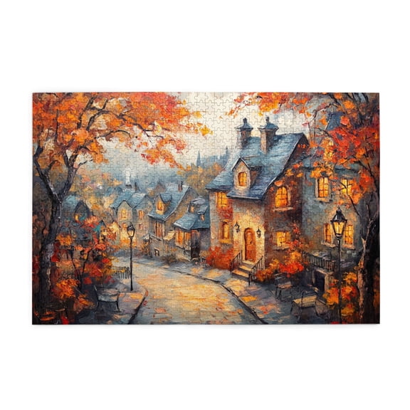1000 PCS Autumn Town Streets 1000 Piece Retro Jigsaw Puzzles,Oil Painting Adults Wooden Puzzle As Home Decor,Relieve Stress And Enjoy The Fun Of Solving Puzzles