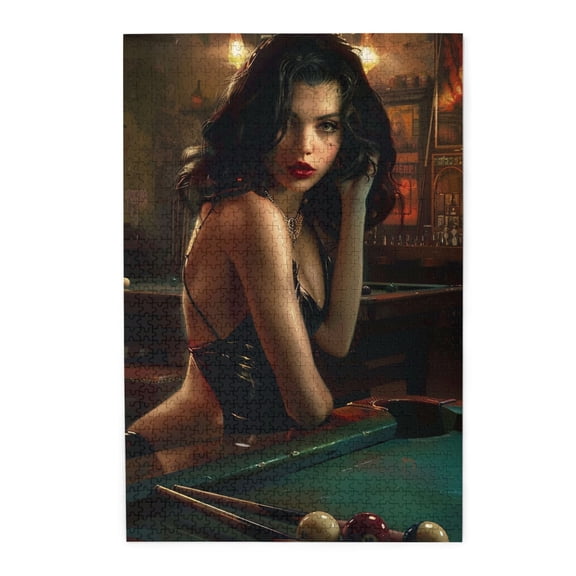1000 PCS Billiards Table Woman 1000 piece Wooden puzzle for adults,Creative Activity Hobbies for Adults,Exquisite Billiards Table Woman Stress relieving puzzle 1000 Piece,Unique and Beautiful Design