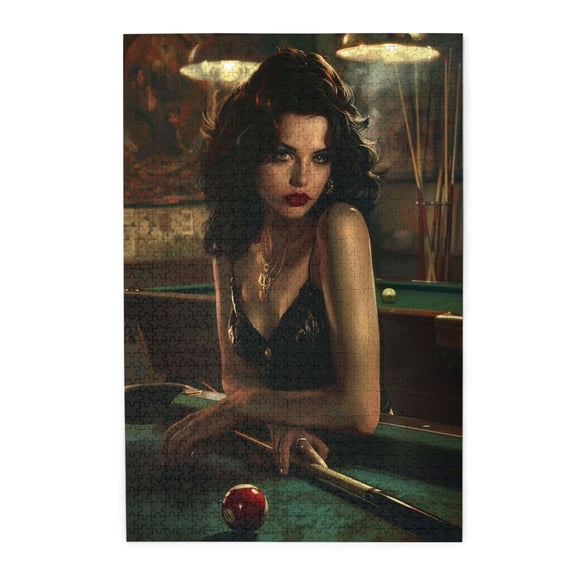 1000 PCS Billiards table woman 1000 piece puzzle for adults,Unique and Beautiful Design,Challenging Brain Exercise,Enchanting Billiards table woman Wooden Puzzle 1000 Piece,Gift for Billiards Lovers