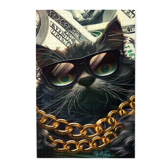 1000 PCS Black Cat Boss - 1000 Piece Vibrant Jigsaw Puzzle,Wonderful Imagination,Enjoy The Puzzle Solving Process,Creative Activity Hobbies For Adults,Modern Art Black Cat Wooden Puzzle Game