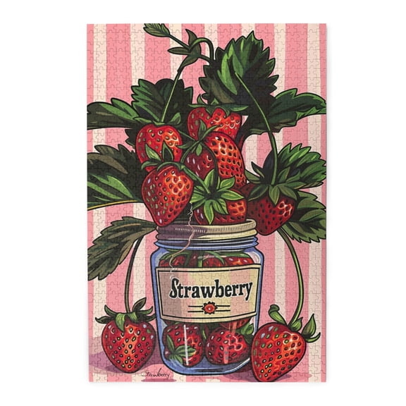 1000 PCS Bottled Strawberries 1000 Piece Puzzle For Adults,Vibrant Design,Challenging Brain Exercise,Featuring Classic Fruit Illustrations, Depict A Bottle Of Strawberries,Classic Wooden Puzzle