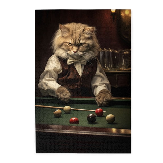 1000 PCS Cat'S Billiards Time 1000 Piece Puzzle For Adults,Funny Animal Wooden Puzzles Art Artwork,Enjoy The Puzzle Solving Process,Gift For Cat & Billiards Lovers,Unique And Beautiful Design