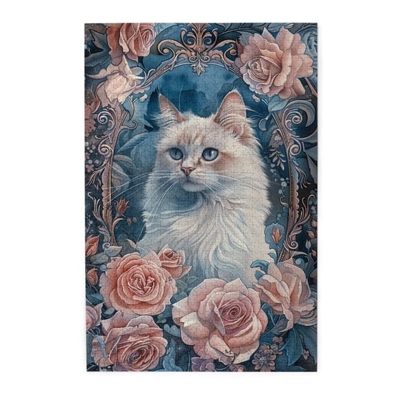 1000 PCS Charm Puzzle 1000 Piece Cat In The Beautiful Mirror,Wonderful Imagination,Featuring Exquisite And Retro Illustrations Depicting Flowers And Cats In The Mirror,Vibrant Design,Wooden Puzzle
