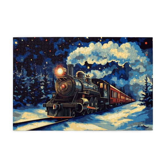 1000 PCS Charm Starry Sky Steam Train 1000 piece puzzle for adults,Enjoy the puzzle solving process,Enter the dreamlike world,Challenging Brain Exercise,Modern Art Starry Sky Steam Train Wood Puzzle