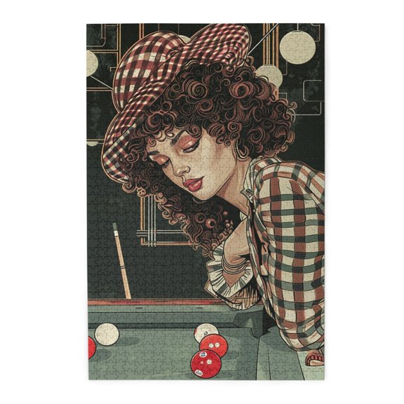 1000 PCS Charming Billiards Woman Puzzles For Adults 1000 Pieces,Vibrant Design,Challenging Brain Exercise,Featuring Beautiful And Classic Illustrations,Depict A Woman Playing Billiards,Wooden Puzzle