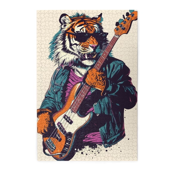 1000 PCS Charming Tiger Guitar Player 1000 Piece Puzzle For Adult,Brain Challenge,Wonderful Imagination,Modern Style Animal Wooden Puzzle,Puzzles Suitable For Entertaining With Family During Holidays