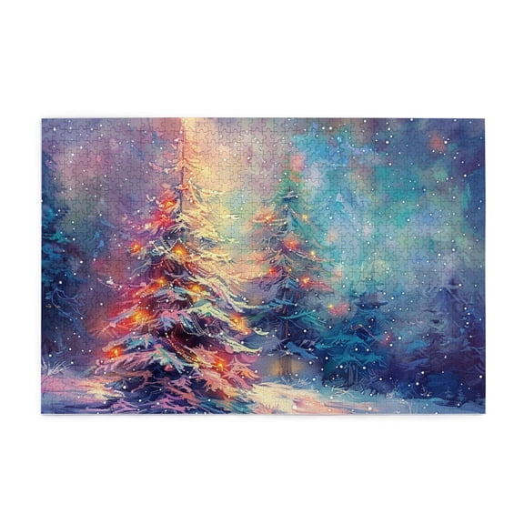 1000 PCS Christmas Tree Watercolor Jigsaw Wooden Puzzles 1000 Pieces,Vibrant And Stunning Puzzle,Impossible Hard Difficult Challenging Puzzles For Adults,Charm Christmas Tree Modern Art Wood Puzzle