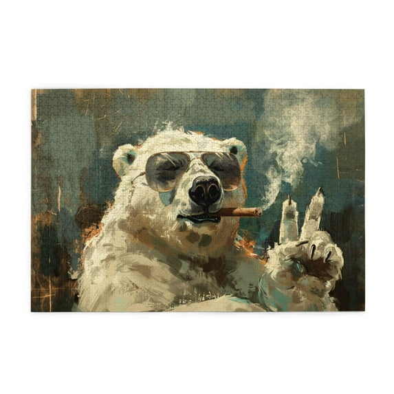 1000 PCS Cigar Polar Bear 1000 Piece Jigsaw Puzzle For Adults,Vintage Style Animal Wooden Puzzle As Home Decor,Great For Relaxation And Display For Puzzle Enthusiast,Adults Puzzle