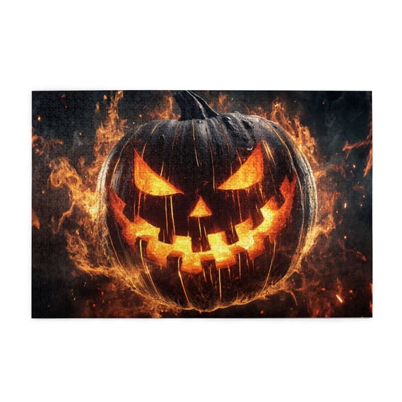 1000 PCS Classic Flame Pumpkin Lantern Puzzles For Adults 1000 Pieces,Relax Yourself,Challenging Brain Exercise,Funny Pumpkin Lantern Holiday Decor Wooden Puzzle Game,Gifts For Friends And Family
