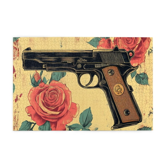1000 PCS Classic firearms & Flower 1000 piece puzzle for adults,Stunningly Vibrant Colors,Funny Artwork for Adults,1000 Piece Jigsaw Wooden Puzzle for Adults Challenging Puzzle Perfect for Game Night