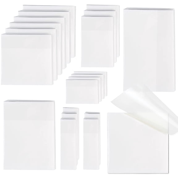 1000 PCS Clear Sticky Notes, 6 Sizes Translucent Self-Adhesive Pads, Waterproof See Through Notes for Annotating Books, Office Supplies, White