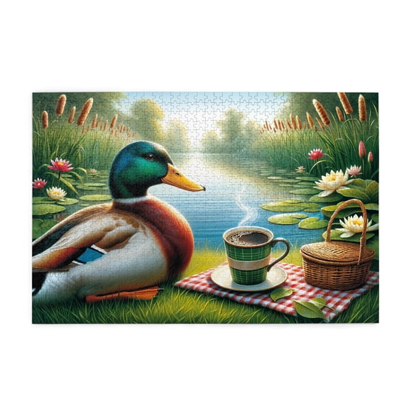 1000 PCS Coffee Hour At Ducks By The Pool 1000 Piece Vibrant Jigsaw Puzzle,Brain Challenge,Suitable For Family Entertainment Activities,Funny Animal Scenery Wooden Puzzle,Adult Jigsaw