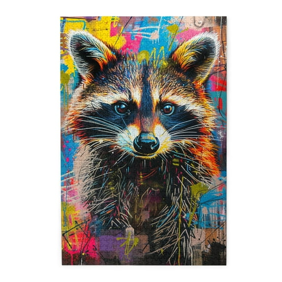 1000 PCS Colorful Raccoon Graffiti Puzzles For Adults 1000 Pieces,Brain Challenge,Enjoy The Puzzle Solving Process,Featuring Beautiful And Colorful Illustrations,Depict A Colorful Raccoon,Wood Puzzle