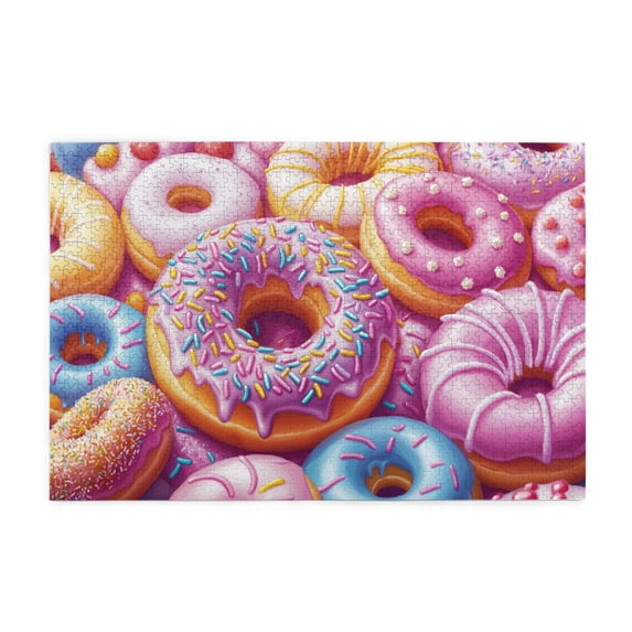 1000 PCS Colorful donuts puzzles for adults 1000 pieces,Stunningly Vibrant Colors,Great for Relaxation and Display for Puzzle Enthusiast,Charm Food Wooden jigsaw puzzles as Home decor