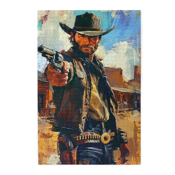 1000 PCS Cowboy Holding A Gun 1000 Piece Puzzle For Adults,Challenging Brain Exercise,Unique Artwork For Adults,Featuring Vintage And Classic Illustrations,Depicting A Cowboy With A Gun,Wood Puzzle