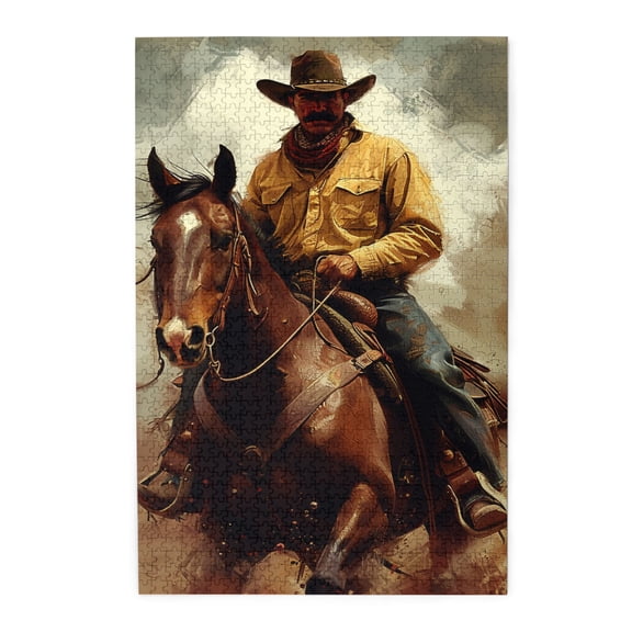 1000 PCS Cowboy On Horseback - 1000 Piece Jigsaw Puzzles,Unique & Beautiful Design,Creative Activity Hobbies For Adults,Featuring Exquisite And Retro Illustrations, Depicting A Cowboy Riding A Horse