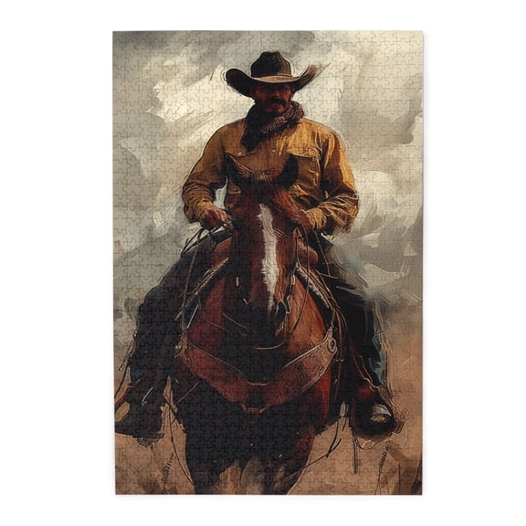 1000 PCS Cowboy On Horseback - 1000 Piece Vibrant Jigsaw Puzzle,Enjoy The Puzzle Solving Process,Featuring Vintage And Classic Illustrations, Depicting A Cowboy Riding A Horse,Retro Wooden Puzzle