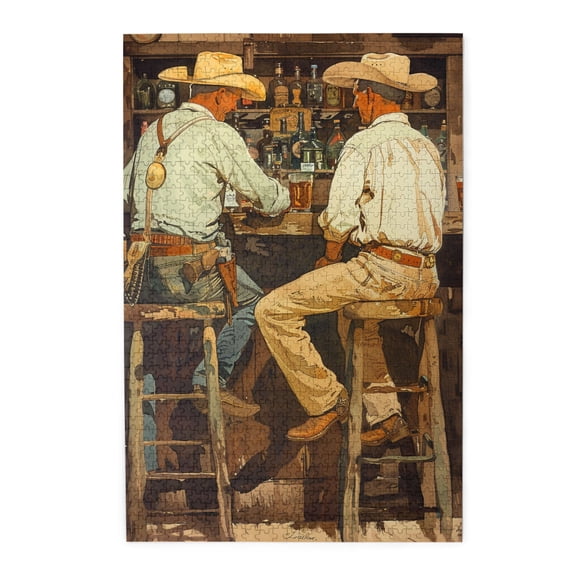 1000 PCS Cowboys In The Tavern - 1000 Piece Wooden Jigsaw Puzzles,Unique Artwork For Adults,They Come Together To Form A Cultural Image,Puzzles Suitable For Entertaining With Family During Holidays
