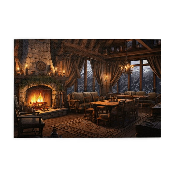 1000 PCS Cozy Fireplace Rustic Cabin Puzzles For Adults 1000 Pieces,Challenging Brain Exercise,Puzzles Suitable For Entertaining With Family During Holidays,Vintage Art Adults Wooden Puzzle