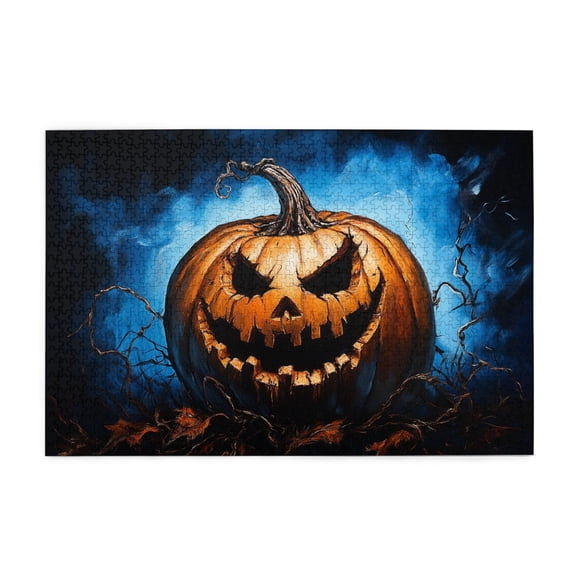 1000 PCS Crazy Pumpkin Head - Wooden Jigsaw Puzzles 1000 Pieces,Vibrant Design,Create A Festive Atmosphere,Characterized By Bold And Unique Illustrations, Describe A Terrifying Pumpkin Head
